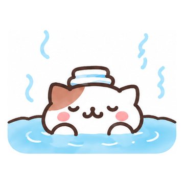 頭にタオルをのせて湯船につかるねこ